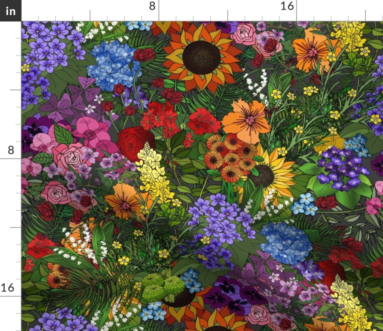 Maximalist Floral Lush Wildflowers Bright Colorful Rainbow Garden Botany Custom Printed Fabric by Spoonflower Various Fabrics by the Yard or Fat Quarter